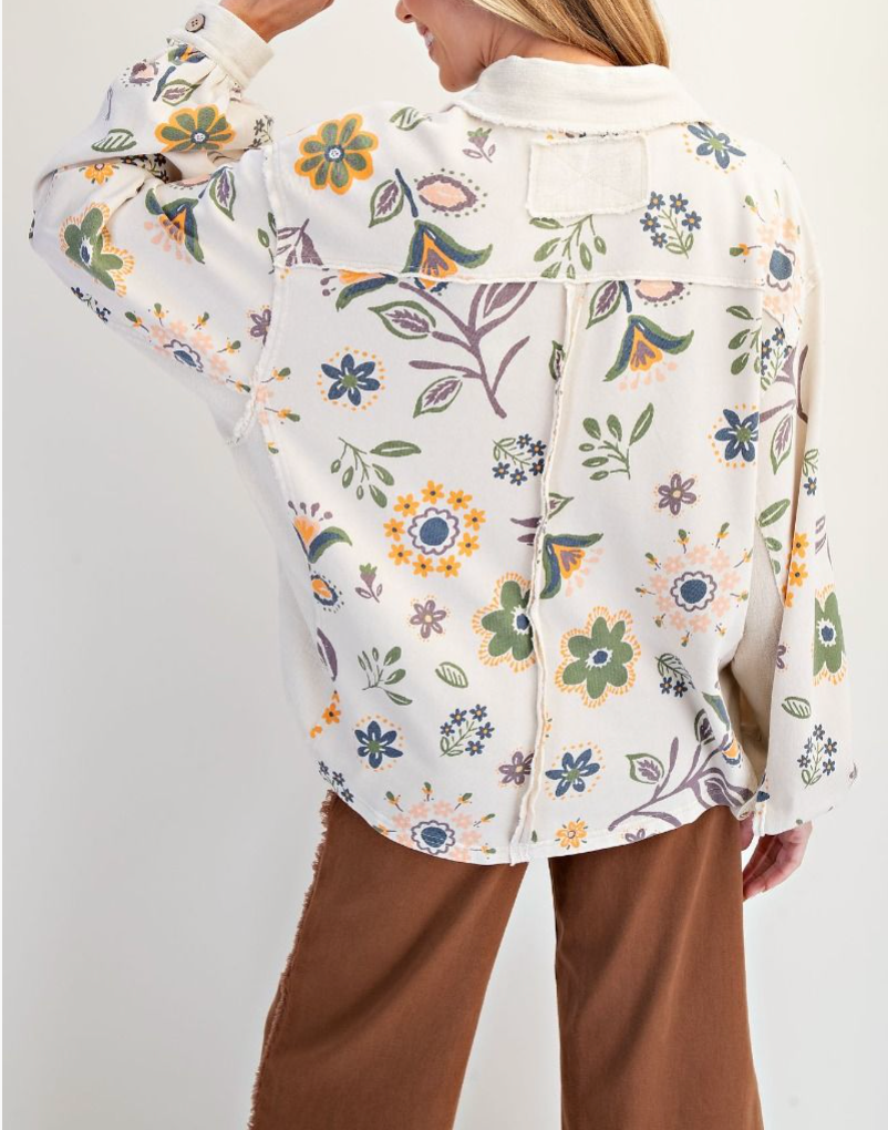 Floral Printed Terry Pullover Shirt