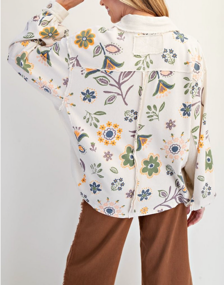Floral Printed Terry Pullover Shirt