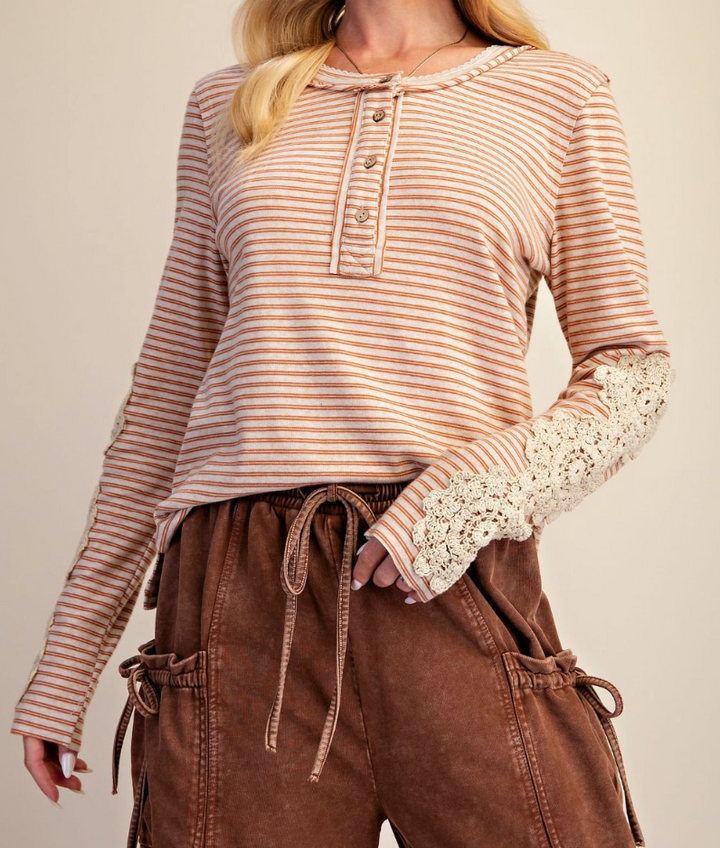 Patch Detailing Stripe Knit Top