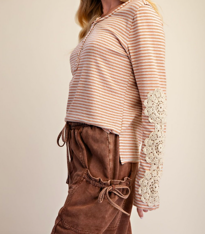 Patch Detailing Stripe Knit Top