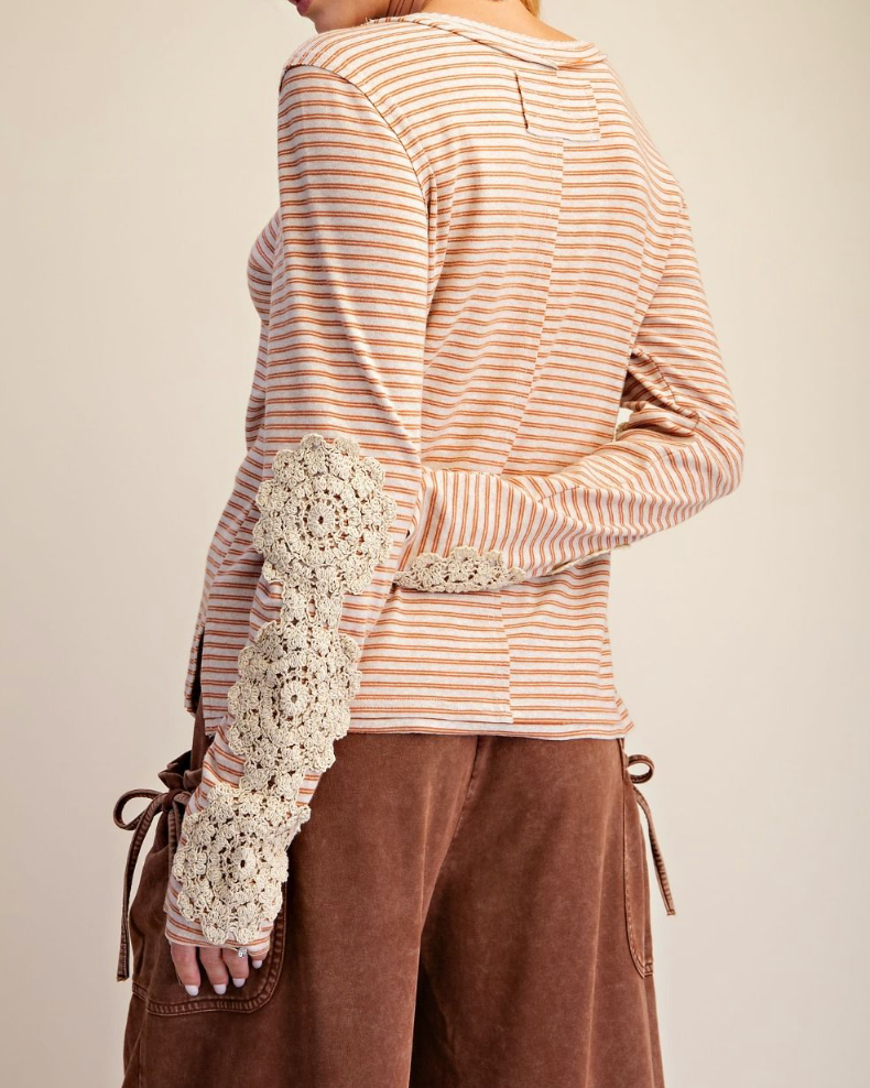 Patch Detailing Stripe Knit Top