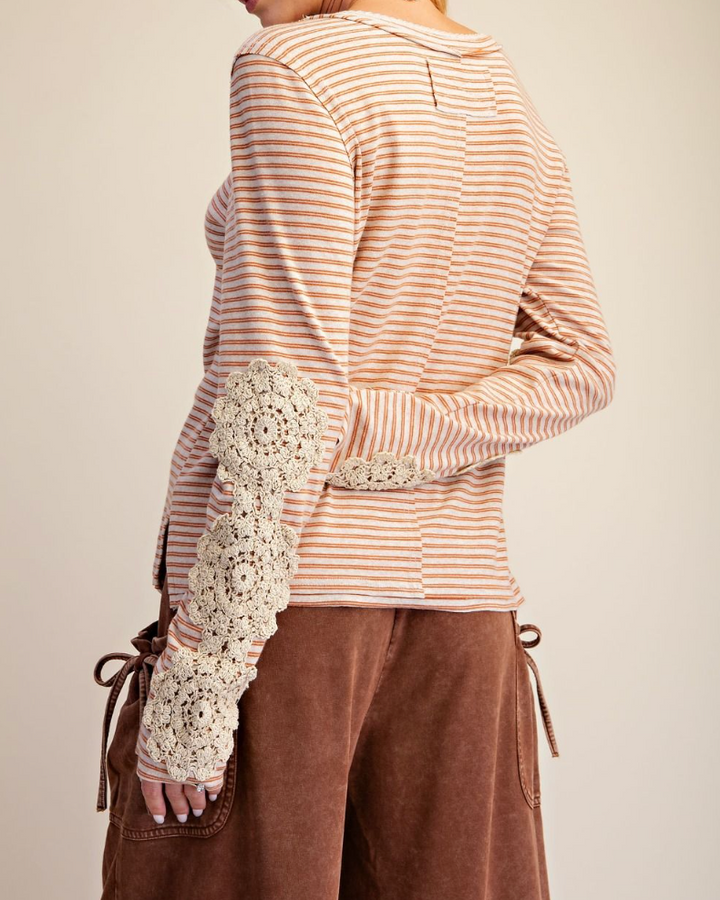 Patch Detailing Stripe Knit Top