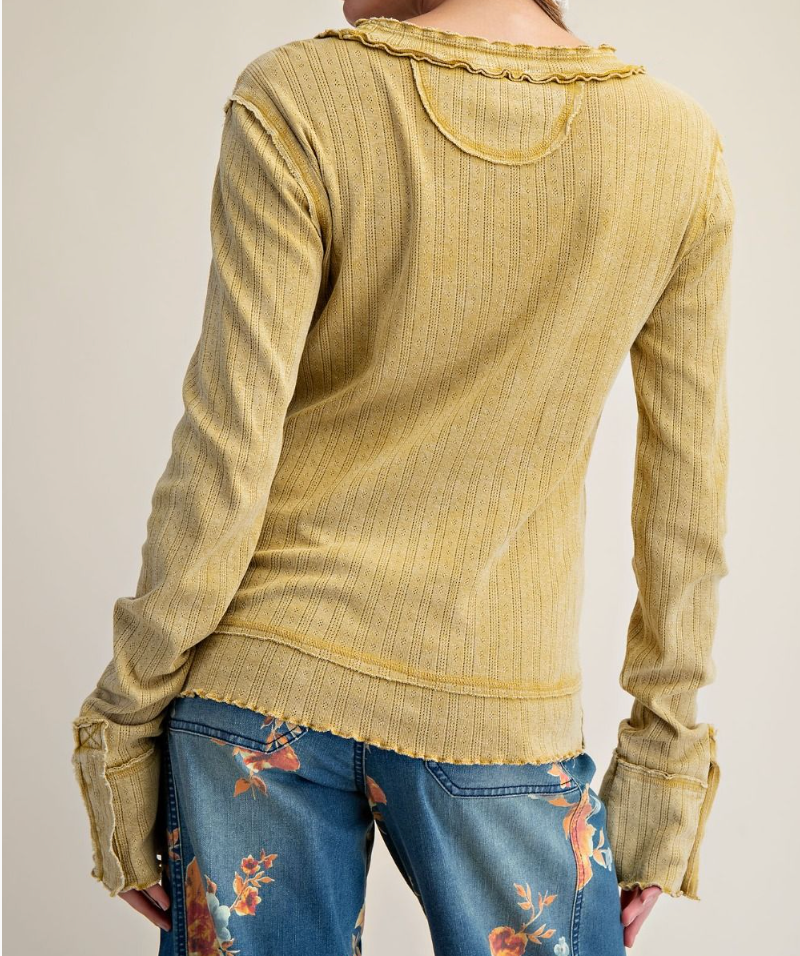 Textured Knit Washed Fitted Top