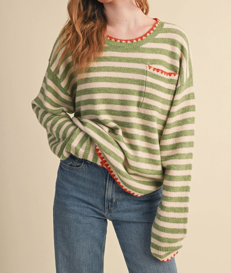 Contrast Triangle Stitch Striped Sweater