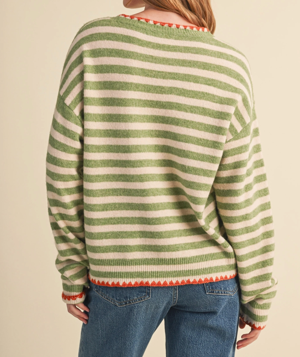 Contrast Triangle Stitch Striped Sweater