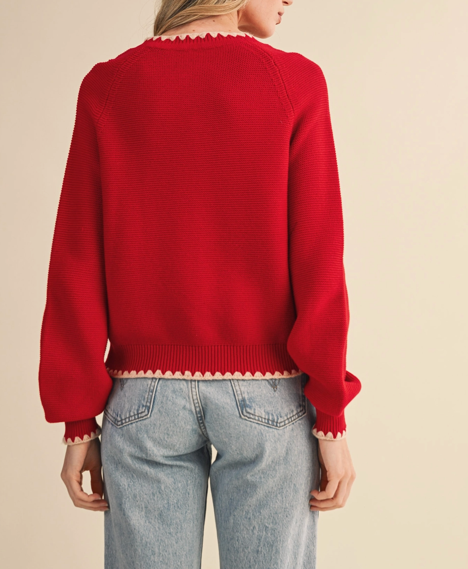 Sweater Cardigan With Contrast Stitch