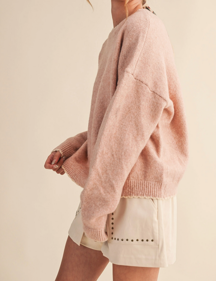 Contrast Knit Scalloped Edge Sweater