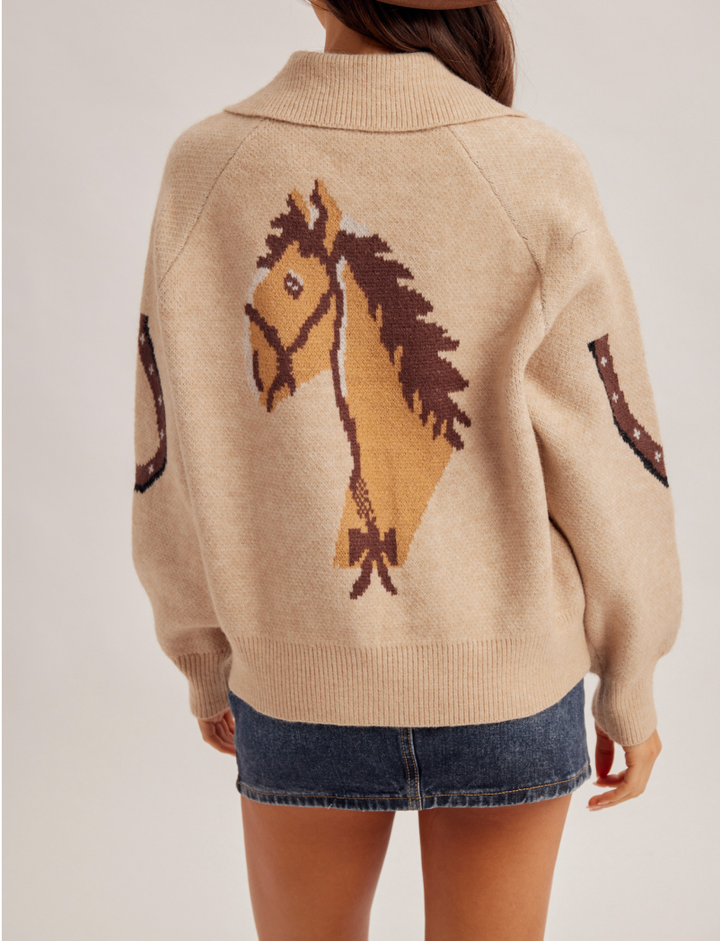 Horse Jacquard Knit Cardigan