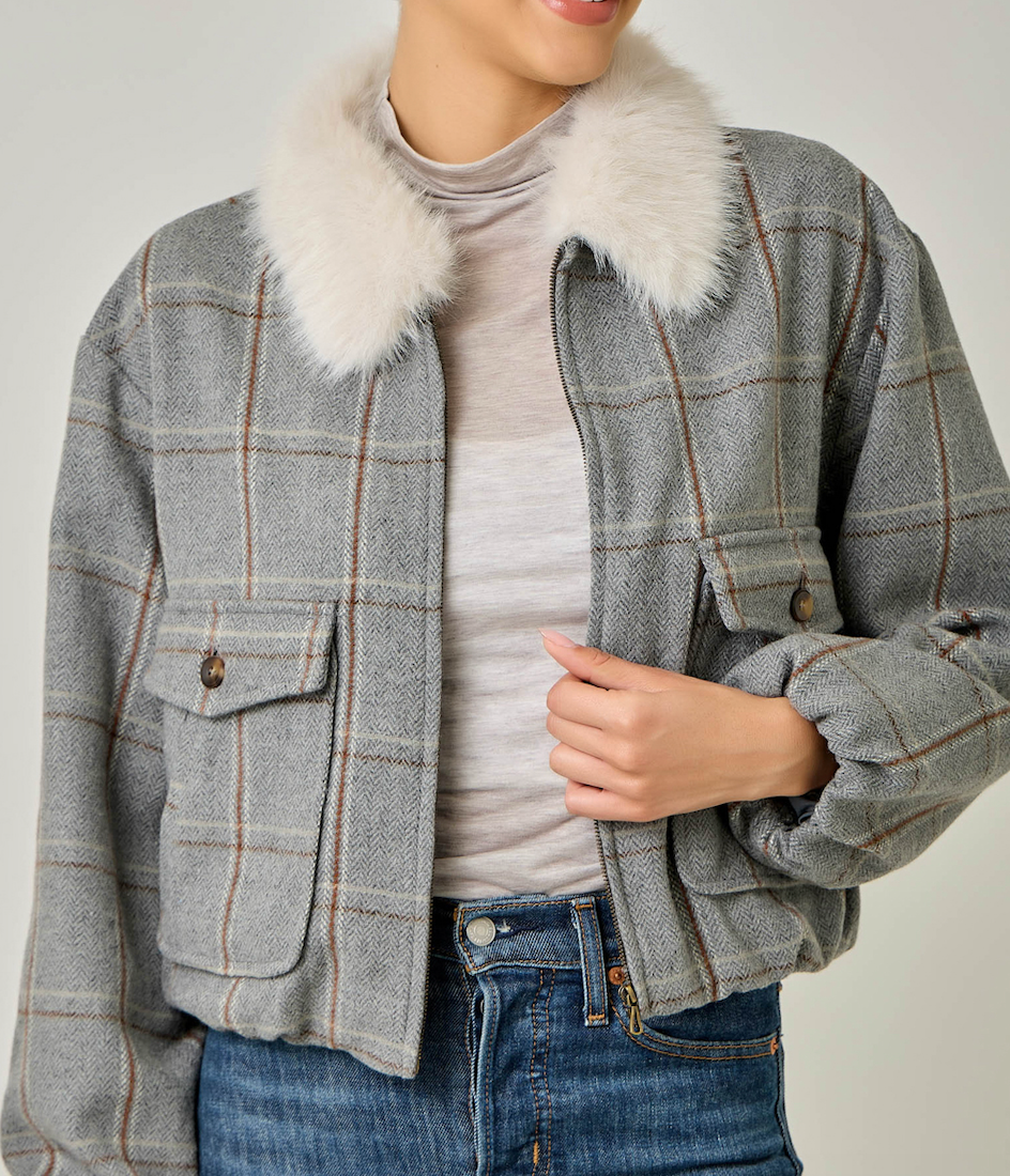 Detachable Fur Bubble Hem Jacket