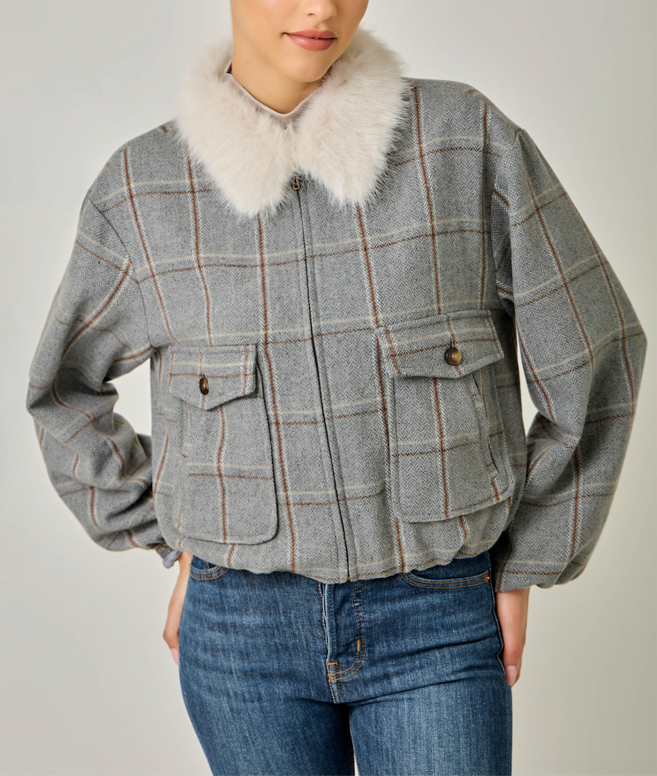 Detachable Fur Bubble Hem Jacket