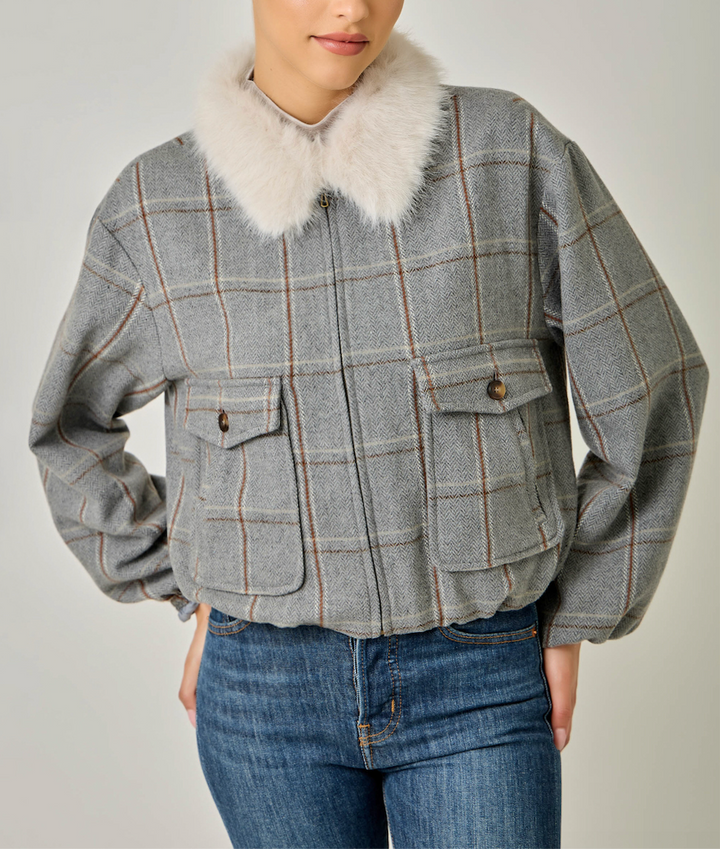 Detachable Fur Bubble Hem Jacket