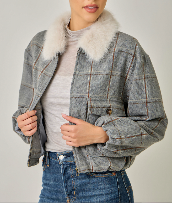 Detachable Fur Bubble Hem Jacket