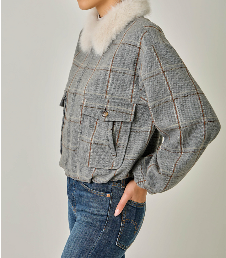 Detachable Fur Bubble Hem Jacket