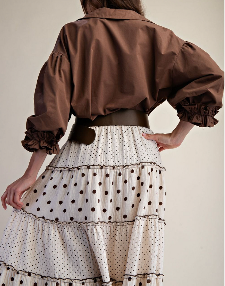 3/4 Slvs Button Down Poplin Shirt Blouse