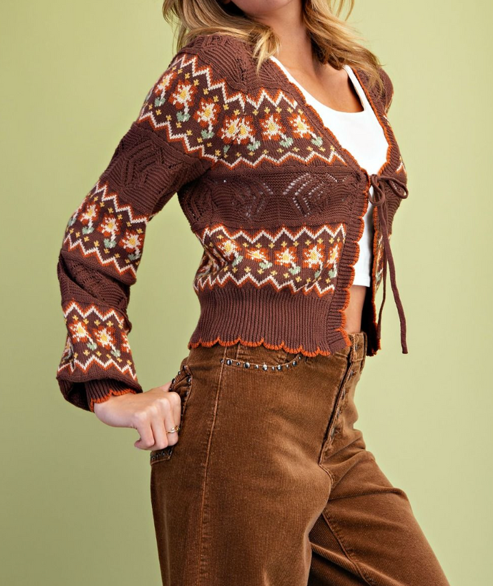 Multi Color Thread Knit Open Sweater