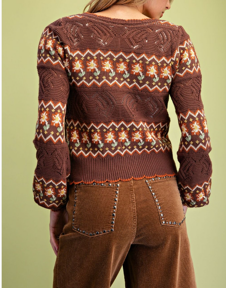 Multi Color Thread Knit Open Sweater