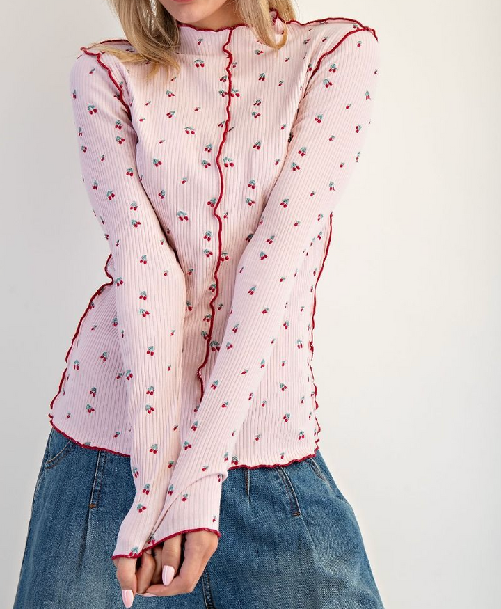 Cherry Embroidered Thermal Top