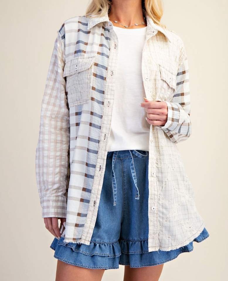 Plaid Star Patch Back Washed Shirt