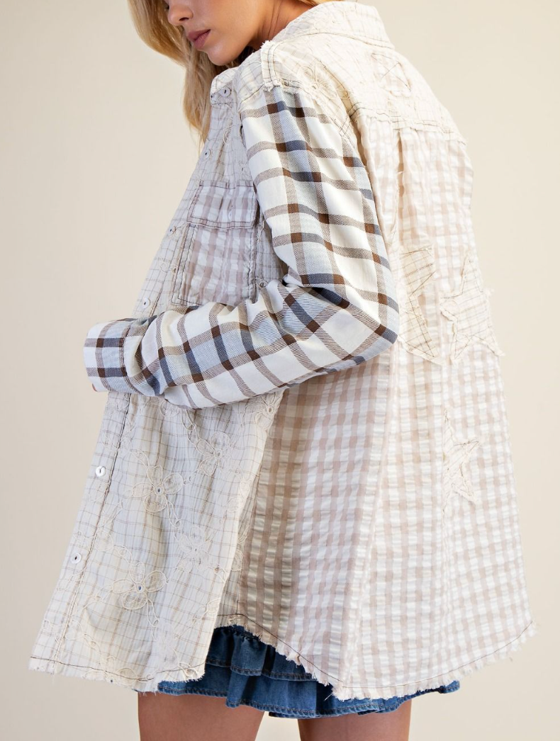 Plaid Star Patch Back Washed Shirt