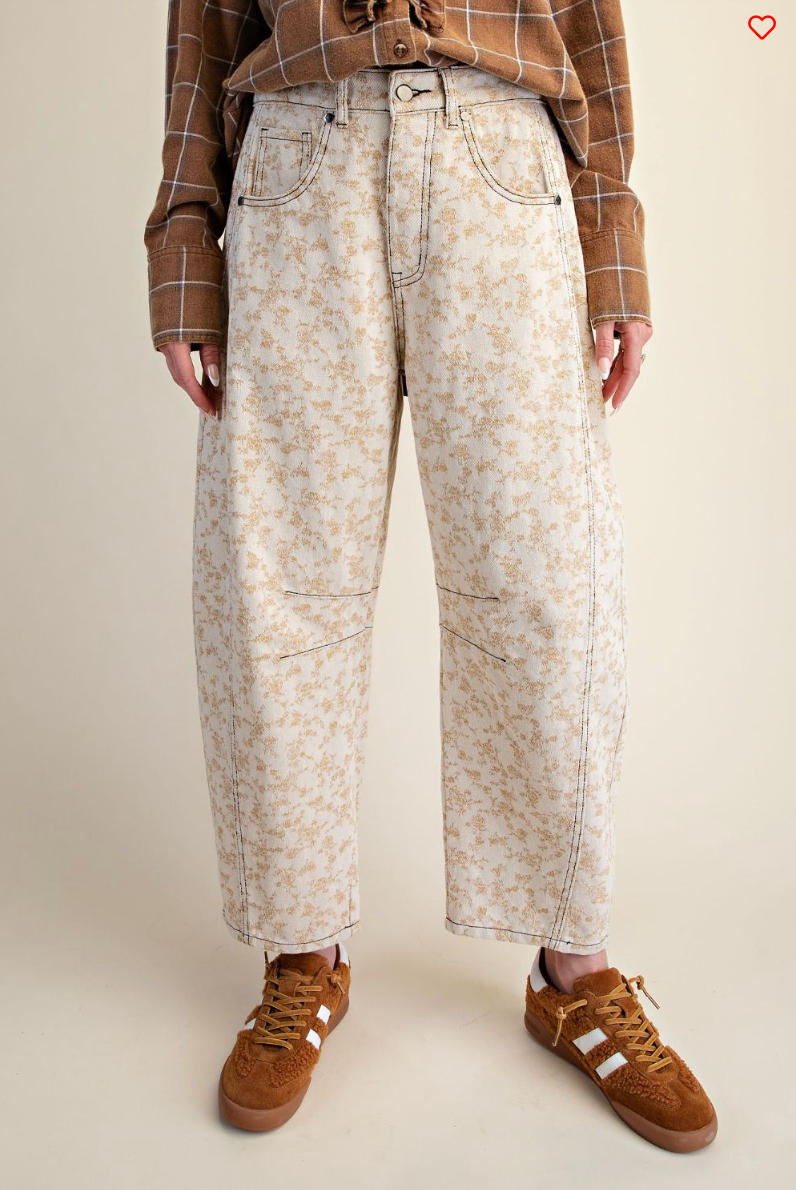Floral Jacquard Barrel Pants