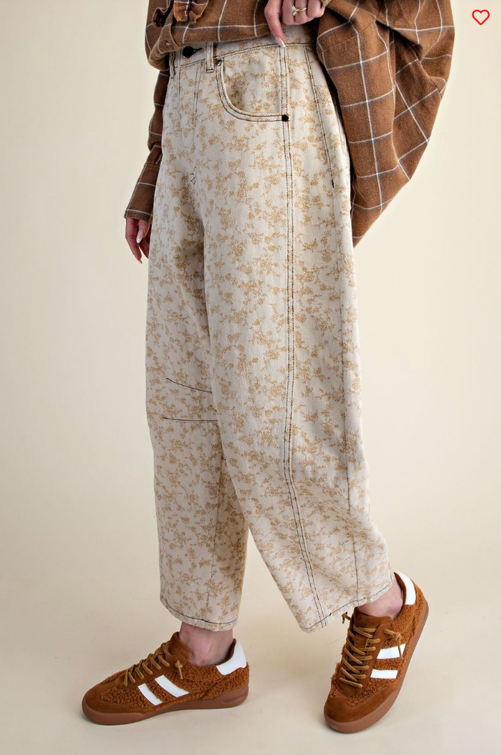 Floral Jacquard Barrel Pants