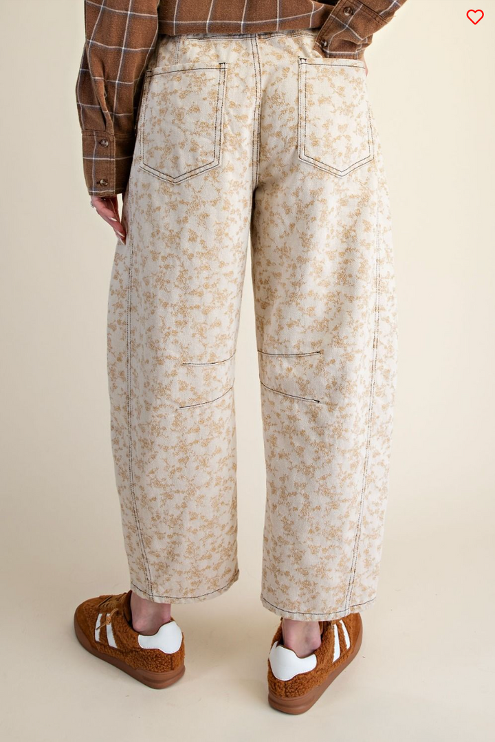 Floral Jacquard Barrel Pants