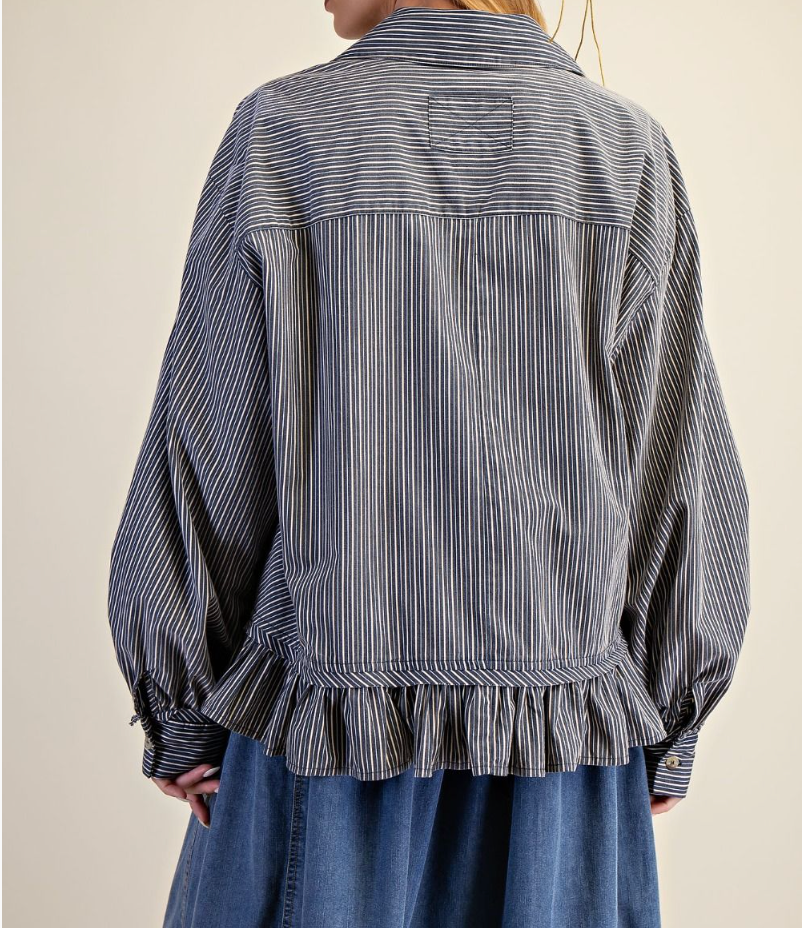 Striped Poplin Button Down Washed Top