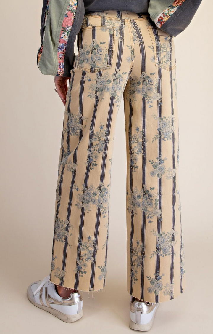 Flower Printed Soft Stripe Pants