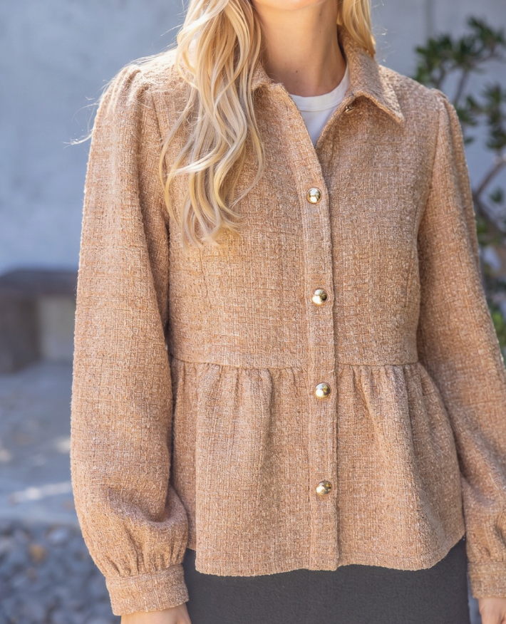 Gold Button Tweed Peplum Jacket