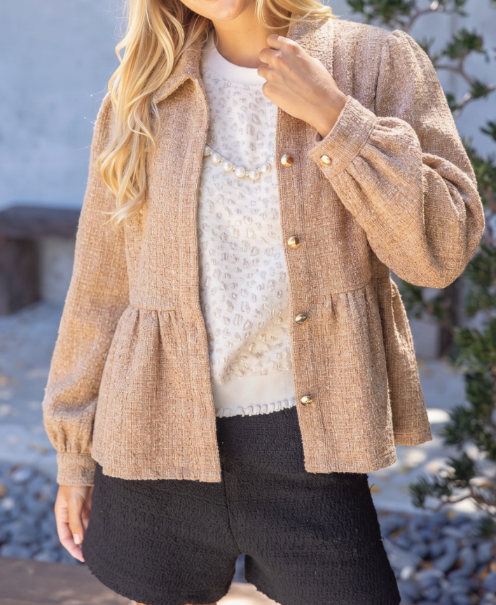Gold Button Tweed Peplum Jacket