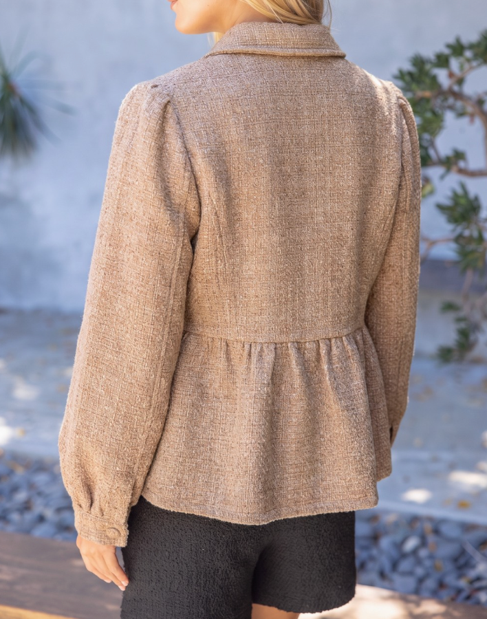 Gold Button Tweed Peplum Jacket