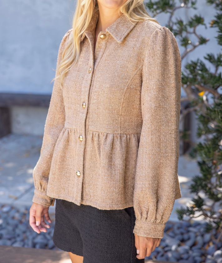 Gold Button Tweed Peplum Jacket