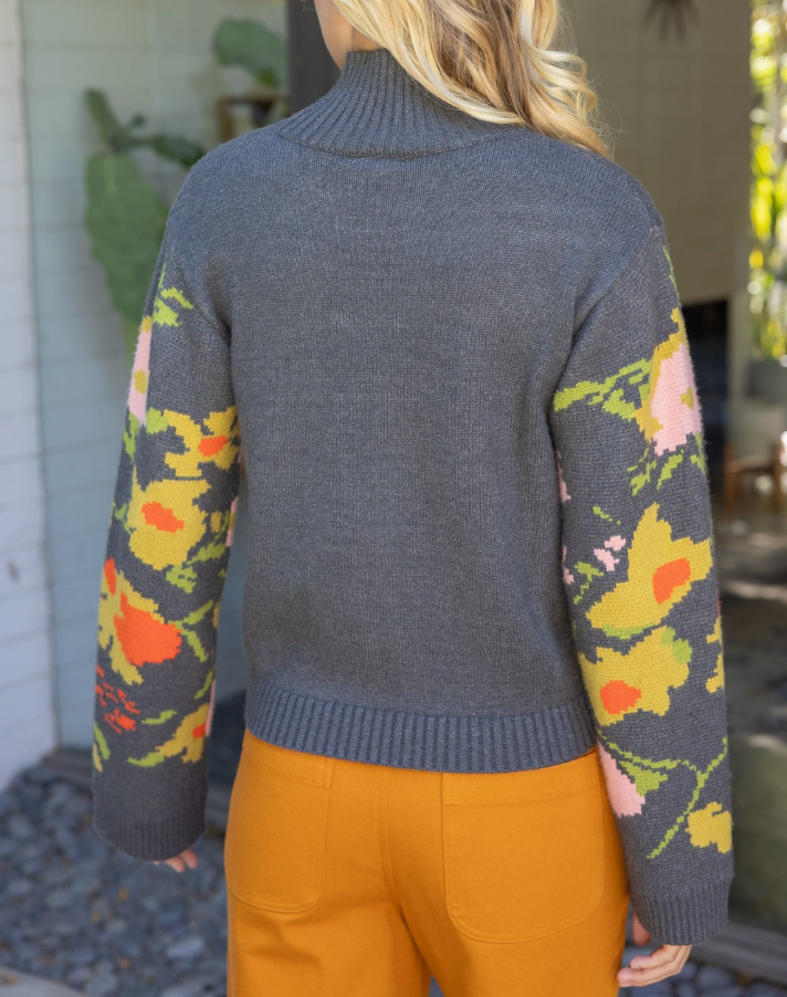 Floral Long Sleeve Mocked Turtleneck Sweater Top