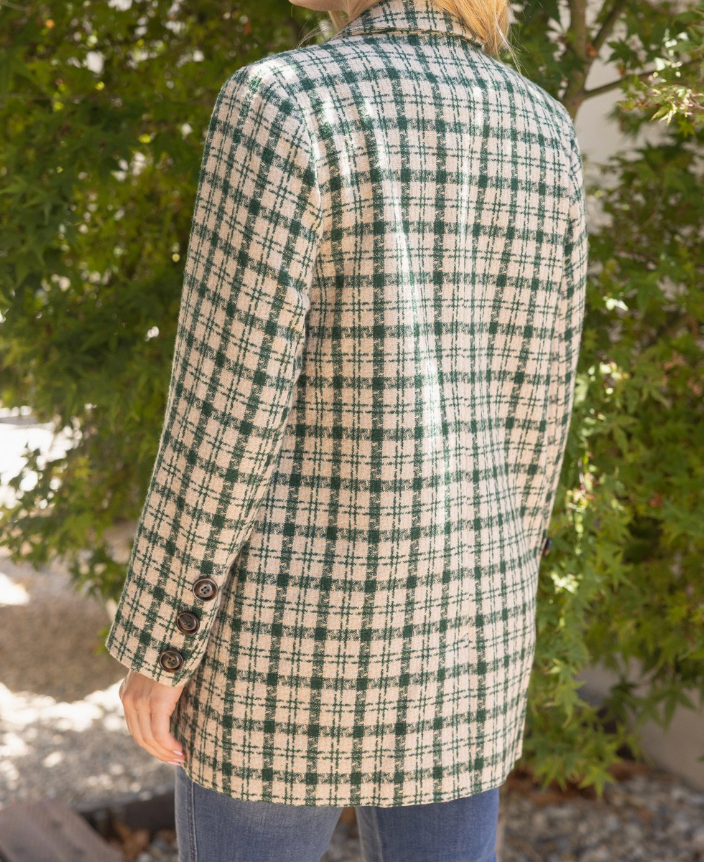 Double Breasted Pocket Detail Plaid Blazer Coat
