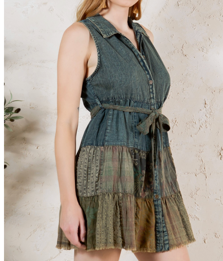 Sleeveless Denim Shirt Dress