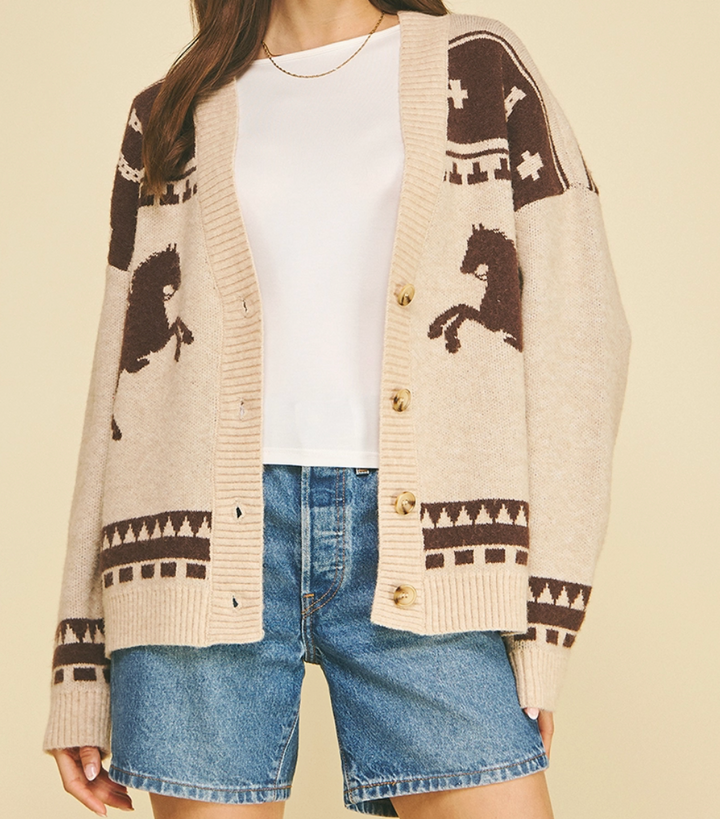 Western Horse Jacquard Knit Cardigan