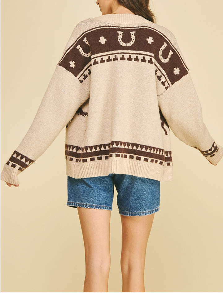 Western Horse Jacquard Knit Cardigan