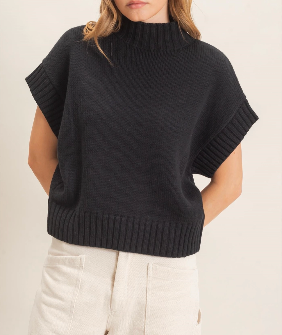 Ribbed Mock Neck Sweater Vest