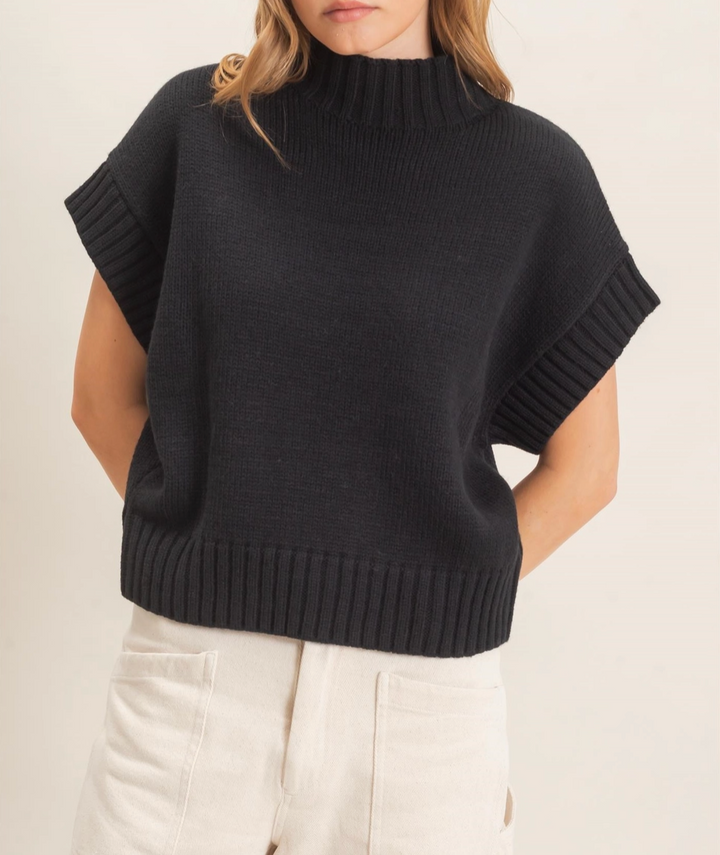 Ribbed Mock Neck Sweater Vest