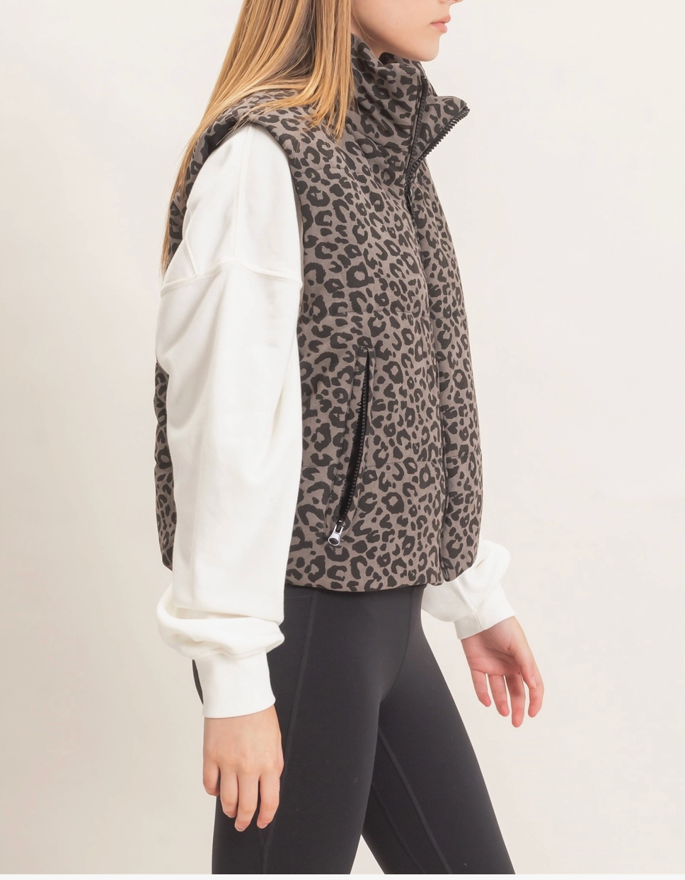 Leopard Quilted Zip Up Puffer Vest