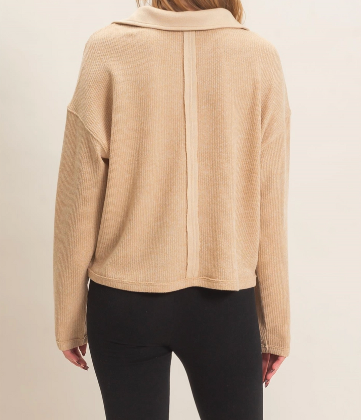 Ribbed Collared Pullover Top
