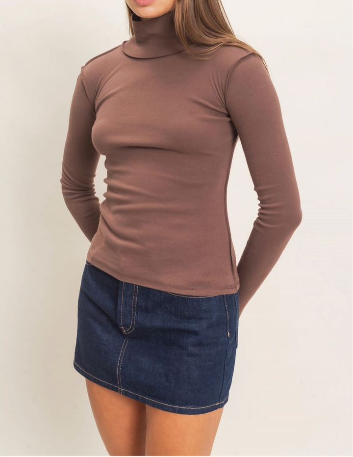 Turtleneck Exposed Seam Long Sleeve Top
