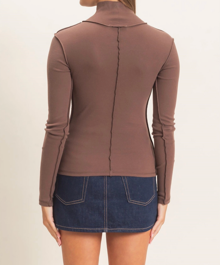Turtleneck Exposed Seam Long Sleeve Top