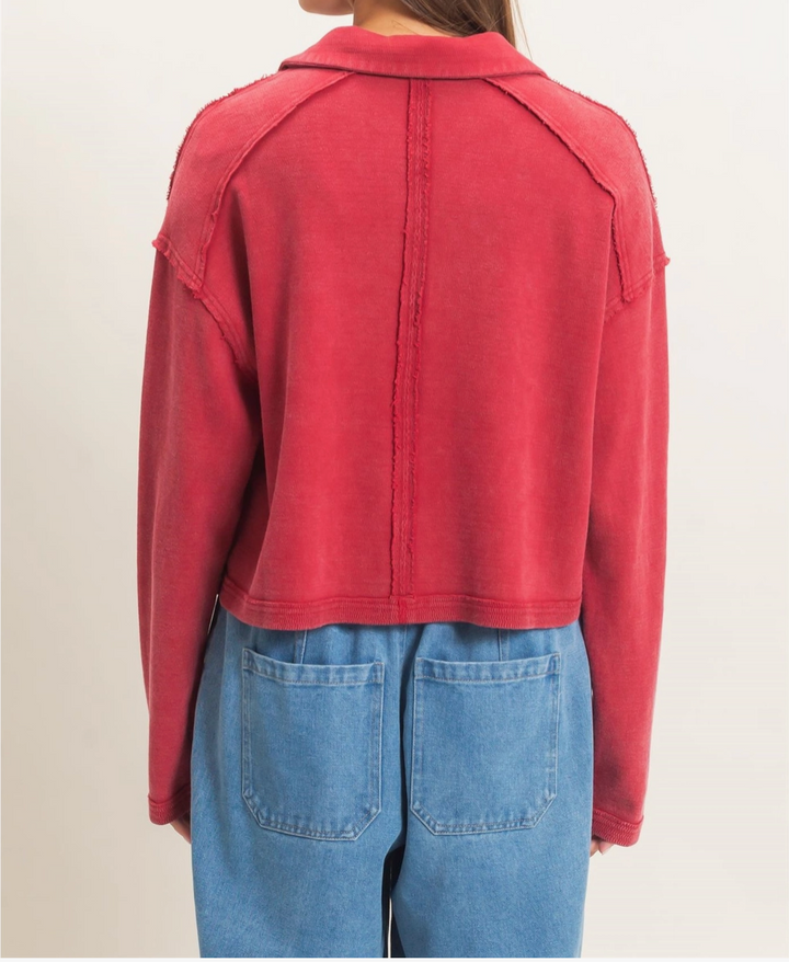 Mineral Wash Textured Collar Top