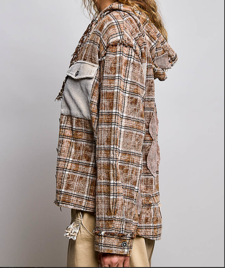 Plaid Woven Hoodie Shirt