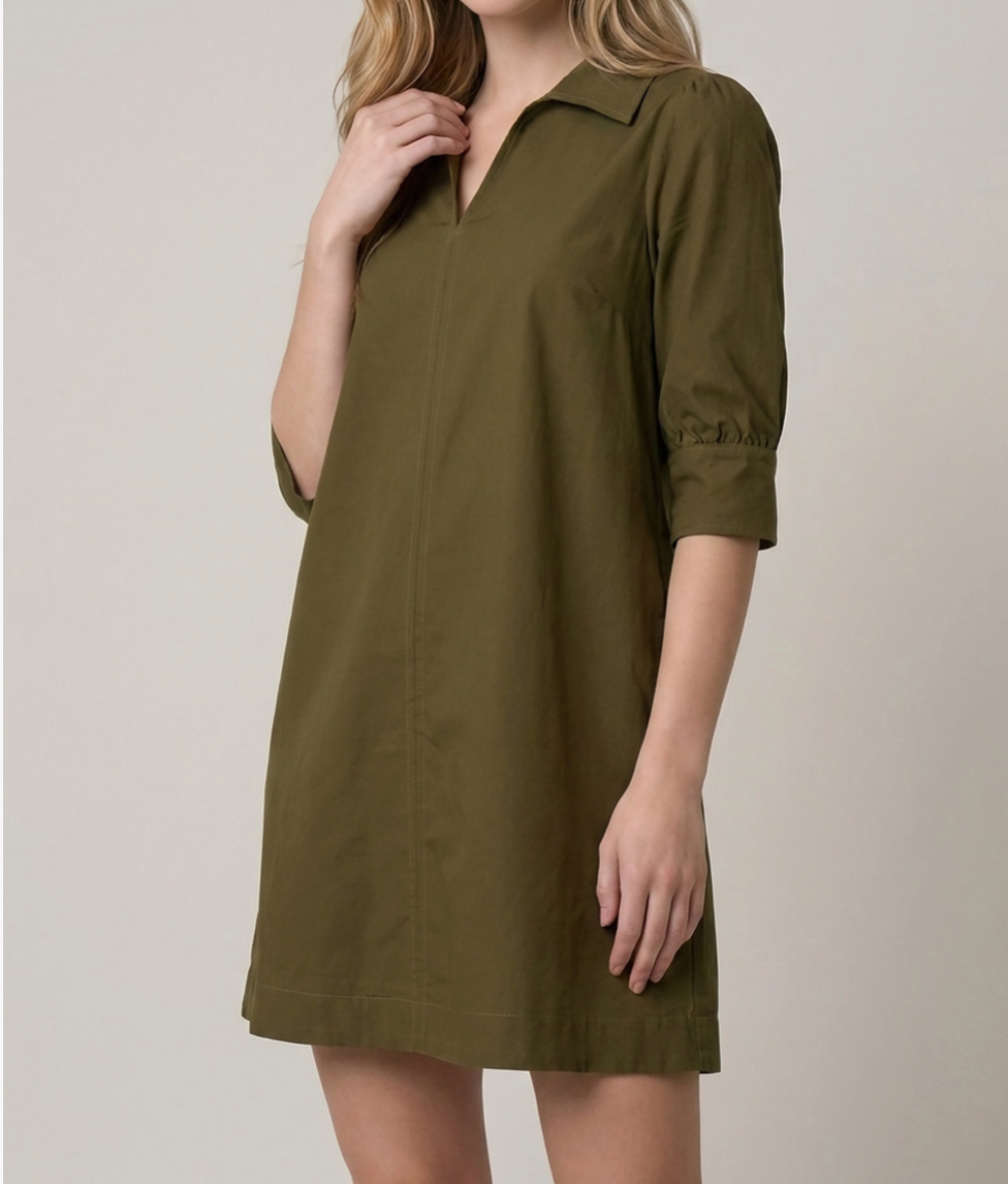 Cotton Twill Puff Sleeve Dress