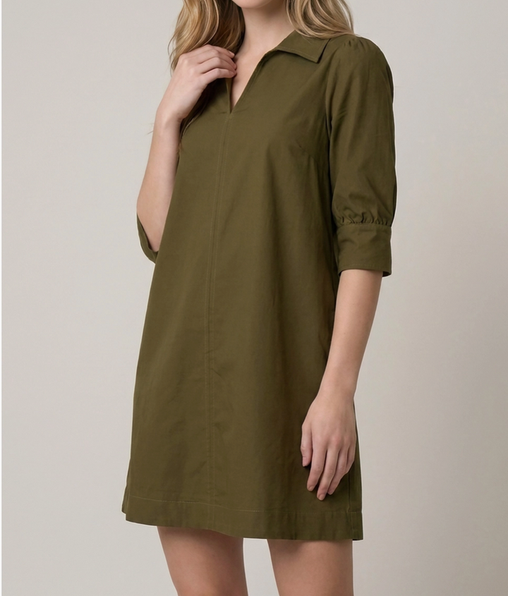 Cotton Twill Puff Sleeve Dress