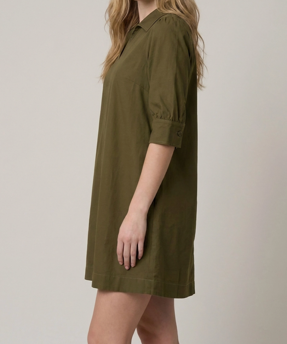 Cotton Twill Puff Sleeve Dress