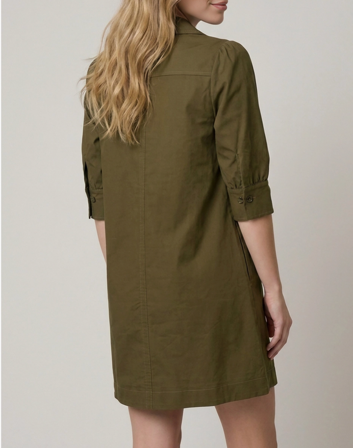 Cotton Twill Puff Sleeve Dress
