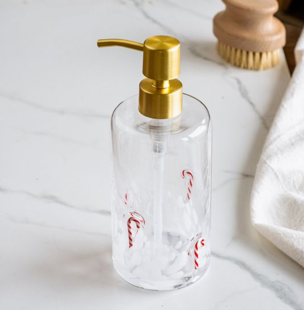 7.8" Candycane Glass Soap Pump